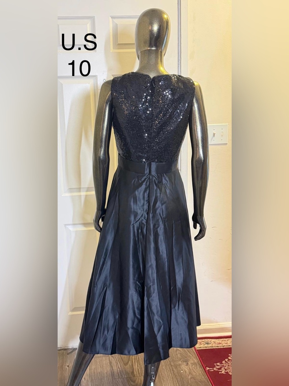 Black Sequin Bodice Satin Skirt Evening Dress